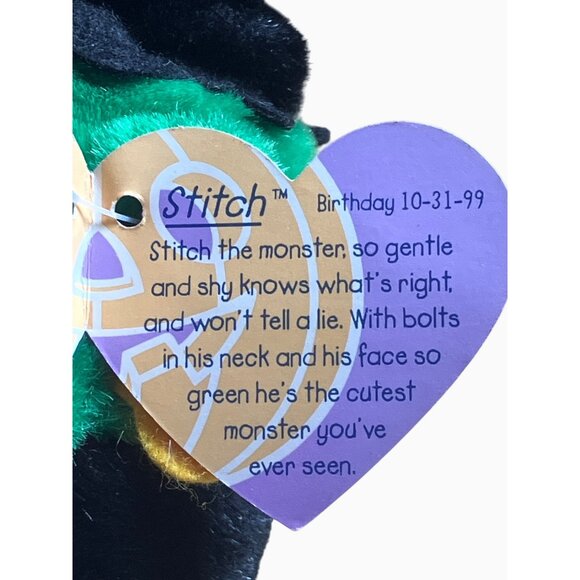 Puffkins Stitch Monster Plush Toy Green Black Tag Collectible1999 Halloween - Picture 14 of 16